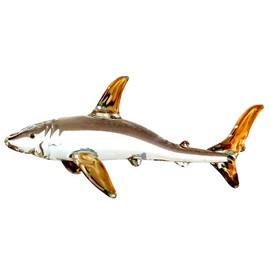 Sansukjai Shark Miniature Tiny Figurines Animals Hand Blown Glass Art Sea Collectible Gift Decorate (22K Clear Gold)