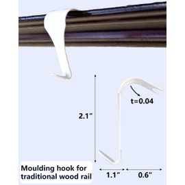 Picture Hanging Hook– Picture Rail Hooks White 10 Pack Heavy Duty Picture Molding Hangers – Works on Nylon and Steel Cable