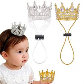 Maazusa Baby Crown, Hair Band, Crown, Boys, Girls, Half Birthday, Gold & Silver, Set of 2, Polyester, Unisex, For Commemorative Photography