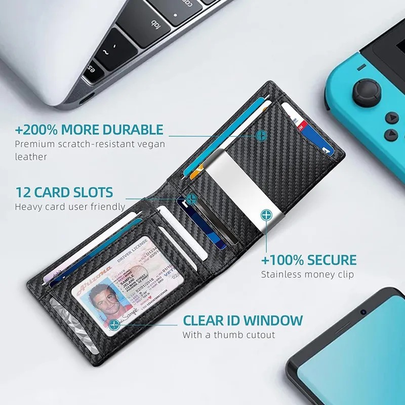 Cartera Hombre Minimalista Rfid Bloqueo Con Clip De Billetes