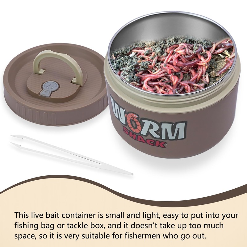 Fishing Bait Container, Insulated Stainless Steel, Live Bait Storage, Worm