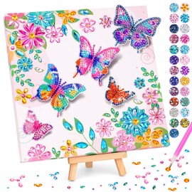 Gifts for 6 7 8 9 10 11 12 Year Old Girls: Craft Kits for Kids Age 5-7-8-10 DIY Diamond Arts Crafts for Kids Birthday Presents Butterfly Kits with Wooden Frame Creative Toys for Girl for Room Decor