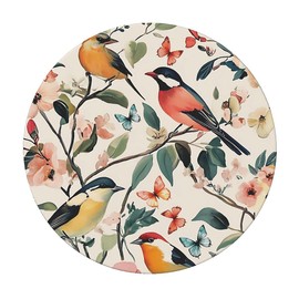 Outdoor Round Tablecloth with Elastic Band, Diameter 36 Inches (90 cm) - Elastic Garden Tablecloth with Flowers and Birds Pattern, Tables Garden Tablecloth for Outdoor Kitchen