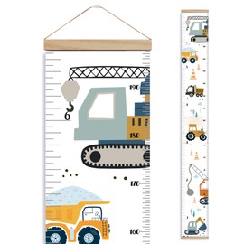 Échelle de croissance avec cadre - Baby Growth Height Chart, Wall Decor for Kids, Child Toddler Boys Girls, Hangable and Removable Waterproof Measuring Wall Ruler (Construction)