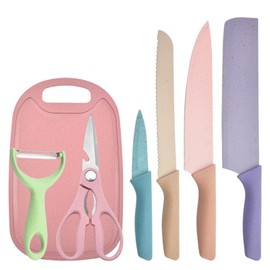 Topyond 7-Piece Wheat Straw Knife Set - Includes Chef Knife, Bread Knife, Peeling Knife, Scissors, Peeler, Cutter, and Chopping Board - Made from Eco-Friendly and Durable Wheat Straw Material