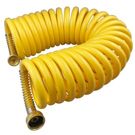 Darnassus Heavy-duty PU Coil Hose, Self-Coiling Garden Hose with Solid Brass Fittings, Retractable, Corrosion Resistant, for Household (25 FT, Yellow)