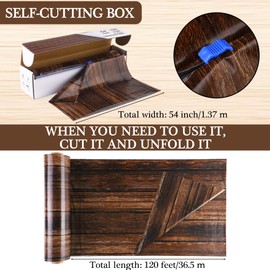 Aneco 120 Ft x 54 Inch Wood Grain Tablecloth Roll in Slide Cutter Box Disposable Waterproof Plastic Vintage Backdrop Table Cover Rustic Bulletin Board Roll for Western Themed Barn Birthday Party Decor