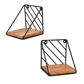 Indus Lifespace Floating Shelves Iron & Acacia Wood Set of 2 - Mounted Display Storage - Industrial Farmhouse Decor for Living Room, Bedroom, Kitchen (5" x 5 x 5)