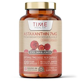 Time Health Astaxanthin - 7mg Optimal Dose - 120 Capsules - Super Antioxidant - Haematococcus Pluvialis - 100% Pure Natural Bioavailable 4 Month Supply - UK Manufactured - Zero Additives