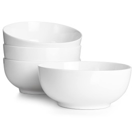 DOWAN 39 OZ Soup Bowls Set of 4 - Large Cereal Bowls, White Ceramic Big and Deep Ramen Bowls for Noodle, Pasta, Salad, Mixed Fruit - Dishwasher & Microwave Safe