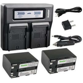 Kastar Fast LCD Charger + 2x Battery for Canon BP-970 BP-945 V420 V500 V520 XF100 XF105 XF200 XF205 XF300 XF305 XH-A1 XH-A1 HDV XH-A1S HD XH-A1sE HDV XH-G1 HDV XH-G1S XH-G1S HD XL-H1A XL-H1S XL-H1S HD