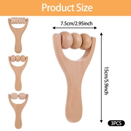 Molain Pack of 3 Wooden Massage Roller, Fascia Roller with Handle Massage Roller Legs Massage Roller for Neck Shoulder Legs Feet Face Back