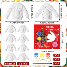 Syhood 36 Set Ugly Sweater Ceramic Painting Kit Paint Your Own Ugly Sweater Plaster Holiday Crafts Ornaments with Christmas Greeting Cards Xmas Gifts Exchange for Christmas Party Decor