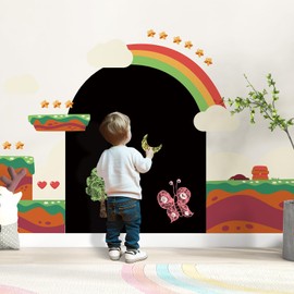 Magnetic Chalkboard Kids Rainbow Wall Sticker 66.5" Wx46 H Magnet Wall Decal Magnet Board Removable Reusable Wall Decal for Drawing Learning Playroom Bedroom Nursery, Black