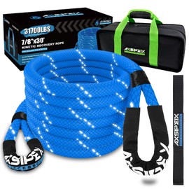 AXSIPEIX Kinetic Recovery Rope (Reflective) | 7/8in x 30ft 31,700Lbs Heavy Duty, 35% Elasticity Tow Rope - Offroad Snatch Strap for 4x4 Truck SUV UTV ATV Jeep