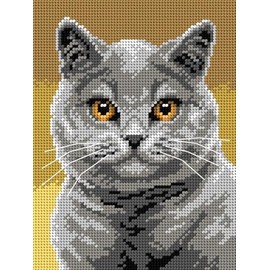 Wizardi Needlepoint Canvas for halfstitch Without Yarn British Shorthair 3356F Orchidea