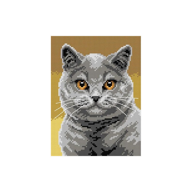 Wizardi Needlepoint Canvas for halfstitch Without Yarn British Shorthair 3356F