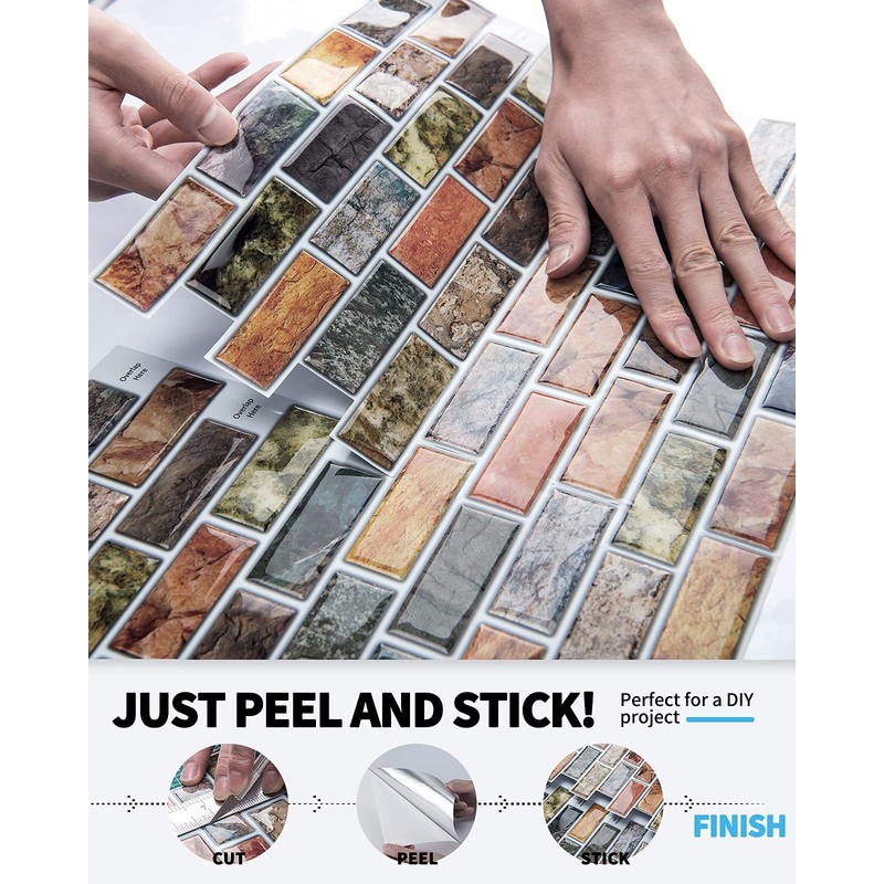 Art3d 10-Piece Peel & Stick Kitchen/Bathroom Backsplash Tiles, 12" X