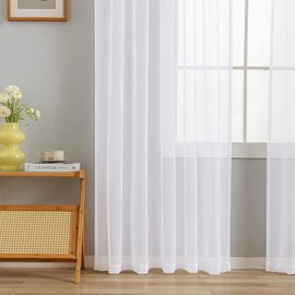 MYSTIC-HOME White Sheer Curtains 95 Inch Length, Elegant Sheer Curtains for Bedroom, Rod Pocket Window Voile Sheer Curtain Panels/Drapes/Treatment for Living Room/Bedroom, 2Pcs, Each 52" W x 95" L