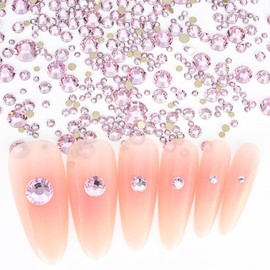 Blinginbox 1440pcs Flatback Rhinestones Glass Round Gems Crystals,Non Hotfix Rhinestones for Crafts Nail Art Clothes Shoes DIY Makeup Decorations(Lt.Pink)