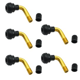 DUZFOREI 5Pcs Valve Stem Bent 45 Degree Angled, Replacement for 50cc 150cc Scooter Motorcycle ATV Lawnmower Tires Go Karts, Brass Stem with Snap-in Rubber Base