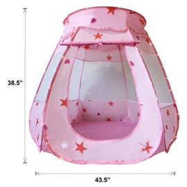 KingBee Pink Princess Pop Up Play Tent Ball Pit with Lights, Toys Gifts for Kids Girls Boys 3 4 5 6 Year Old, Baby and Toddler Will Love It. Easy Pop Up No Assembly Required, Indoor Outdoor Use (Pink)