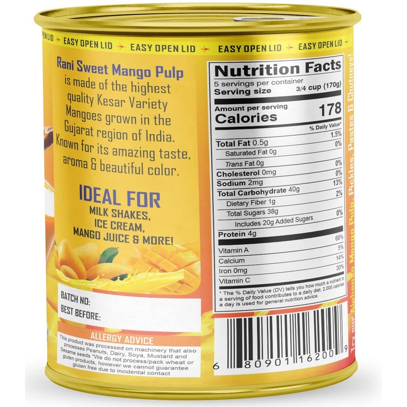 Rani Mango Pulp Puree (Makes Mango Lassi Shakes) Kesar Sweetened