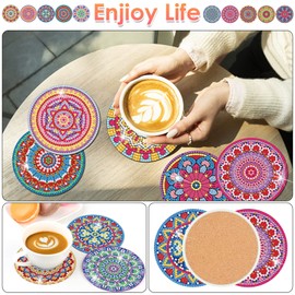 Diamond Painting Art Coasters Kits, 10 Pieces Mandala Diamond Painting Coasters with Holder, Arts and Crafts for Adults