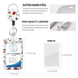 Coffee Time Design with ID Badger Holder Teacher Lanyard Work Badge with Belt Clip Keychain Necklace Retractable Keychain Heavy Duty Reel Clip Vertical ID Card Protective Case