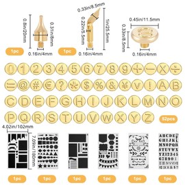 GORGECRAFT 56Pcs Wood Burning Tip Gold Letter Number Brass Head Hot Stamps Tips Kit Alphabet Number Symbol Pyrography Head with 6 Styles Plastic Journal Painting Stencil for Wood DIY Embossing Carving