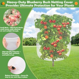 Tetutor 6 Pack Blueberry Bush Netting Cover, Bird Netting for Blueberry Bushes, Garden Netting Insect Pest Barrier with Drawstring, Plant Fruit Tree Netting Net for Garden Protection 3.3Ft x 2.7Ft