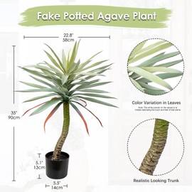 Briful Large Fake Agave Plants 3ft/35inch Tall Artificial Yucca Plants in Black Pot Outdoor Faux Agave Plants for Home Decor Office Fornt Porch Balcony Living Room Decor