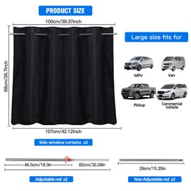 ZATOOTO Sun Protection Car Side Window, Privacy Screen, Car Window Blackout with Adjustable Rods, Sun Protection Car for Rear Window or Tailgate, Large