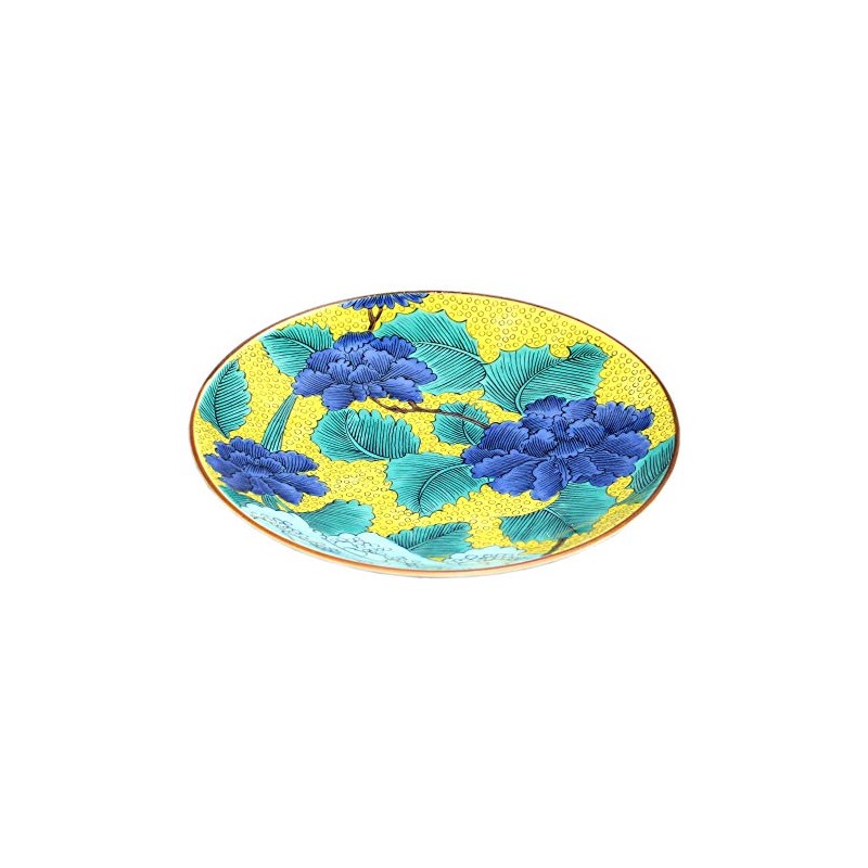 Kutani Ware Blue Suburban Kiln No. 5 Plate, Peony in
