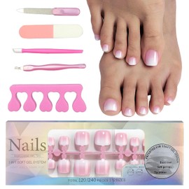 MrCuvaryas Pack of 120 False Toenails Kit, 12 Sizes Artificial Toenails for Sticking, Full Cover Acrylic Artificial Toenail Tips for Women Nail Art DIY (Pink Gradient, 120 Pieces)