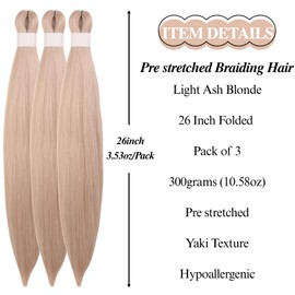 Light Ash Blonde Braiding Hair Pre stretched for Box Braids Hypoallergenic Yaki Braiding Hair for Twist Knotless Braids