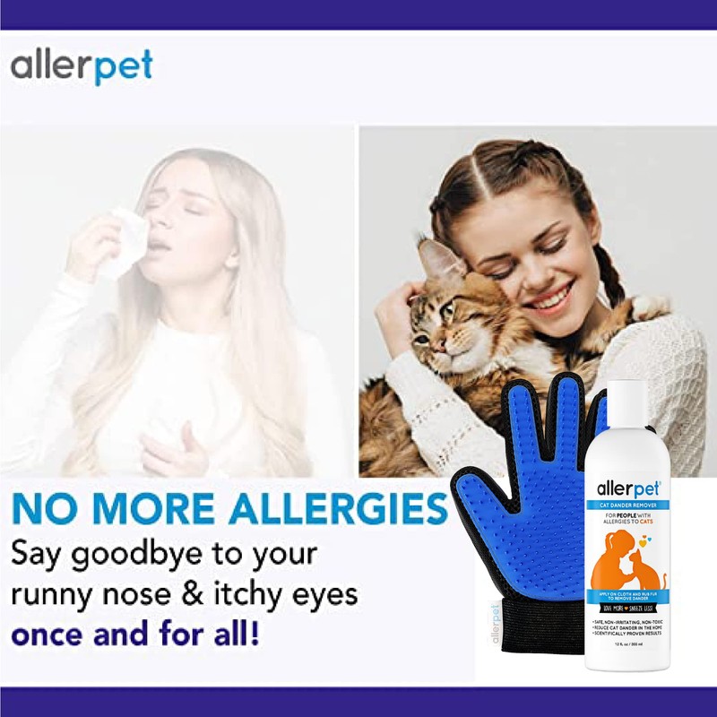 Allerpet Cat Dander Remover w/Free Pair of Grooming Gloves and
