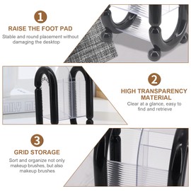 Buwico Makeup Brush Organizer, Plastic Cosmetic Brushes Storage Holder for Vanity, Cosmetic Brush Storage Box with 4 Compartment for Dresser, Pencil Cup