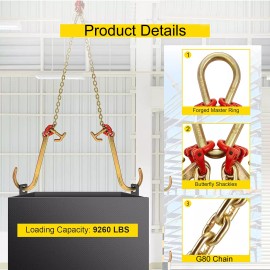 YLT Auto 2PCS 5/16'' x 3 ft G80 Tow Chain J Truck Tie V-Chain Grab Bridle W/ RTJ Hooks