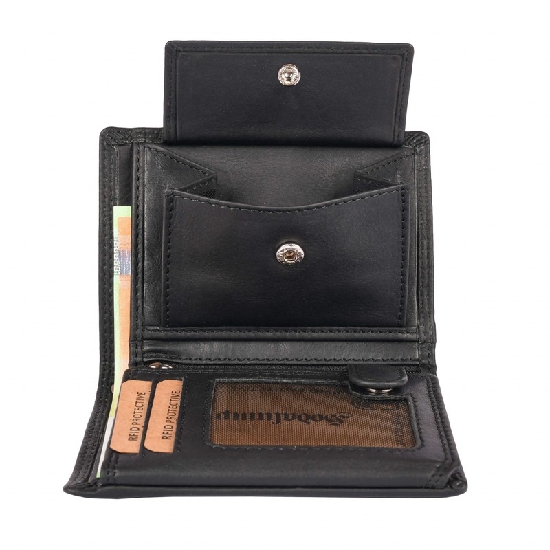 hodalump Genuine Leather Wallet RFID Protection, black, Retro