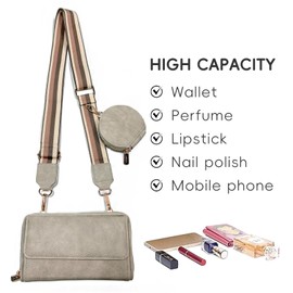 Endaycon Crossbody Bags for Women, Cell Phone Crossbody Wallet with Card Slots,Trendy Shoulder Wallet with Coin Purse, Grey