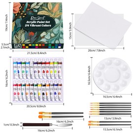DazSpirit Acrylic Paint Set with 24 Colours, Acrylic Paint Set Including Professional Brush, Palette & Canvases, Lightfast Acrylic Paints Ideal for Canvas, Paper and Fabrics, Ideal for Artists