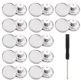 ZningEsxi Jeans Buttons Pins 12 Sets Pants Jean Instant Replacement Snap Removable Loose Metal Button Clips Pin Thread Rivets and Screwdrivers (Silver)