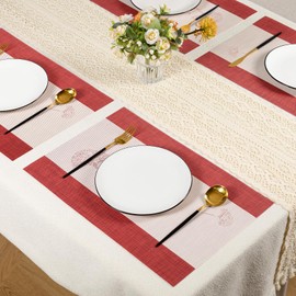 DEERYARD Woven Placemats Set of 6 – Red & White Ginkgo Leaf Design – Heat Resistant, Waterproof & Easy to Clean – Perfect for Dining Table, Kitchen, Restaurant & Outdoor Use