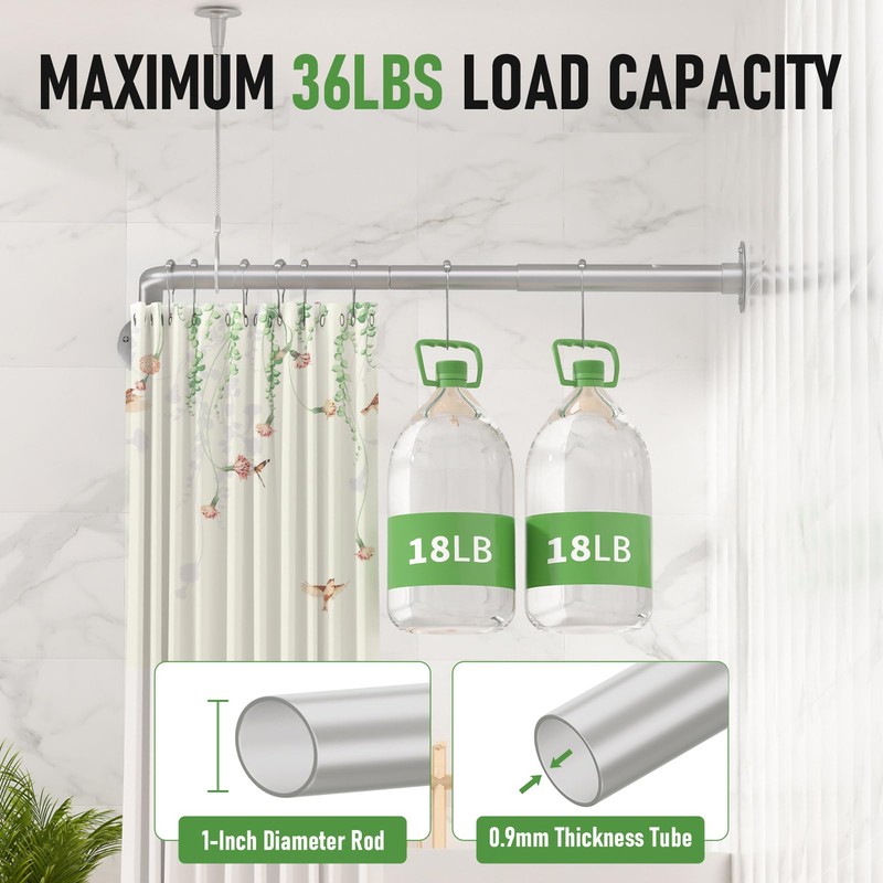 L Shaped Shower Curtain Rod, [23"-36"] x [23"-36"] Adjustable Corner