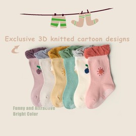 Aisyee 6 Pairs of Stopper Socks Baby Boys Cotton Socks Baby Toddler Non-Slip Socks Baby ABS Socks Summer 6 Months - 4 Years, sun cherry ice cream