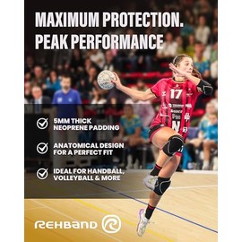 Rehband Knee Pads for Volleyball, Handball & Indoor Sports, Neoprene Knee Sleeve Protector, Comfortable & Snug Fit, Shock-absorbing Sports Knee Pads U