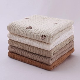 Aloonii 5 Pack Luxury Muslin Squares | Cute Small Baby Burp Cloths (Brown)