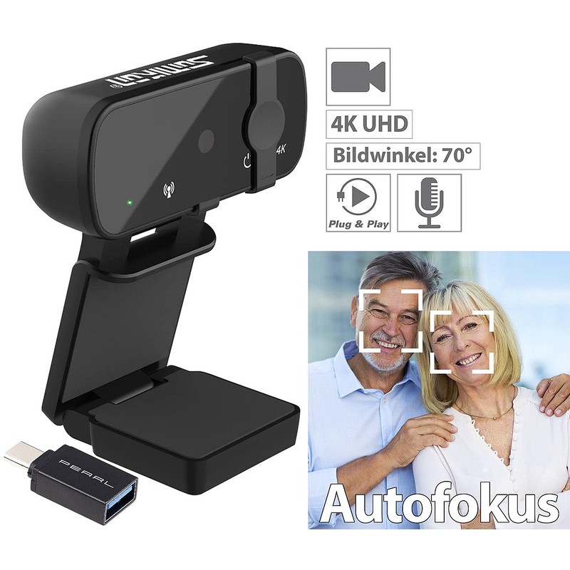 Somikon Camera Webcam: 4K USB Webcam with Lens Cover and