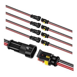 AMOSKAMAR 2 Pin Connector, 5 sets Waterproof Wire Connectors, 16AWG Male Female Plug Socket Quick Disconnect, Electrical Connectors for Car Truck Motorcycle Marine Boat